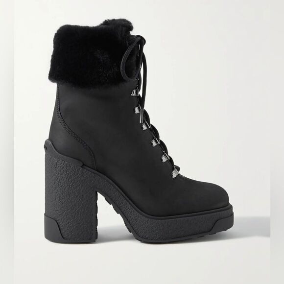 Moncler Claudia faux fur-trimmed nubuck ankle boot size 38 - Picture 1 of 16
